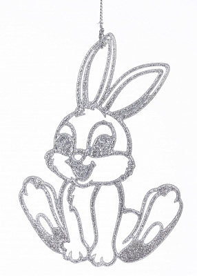 Підвіска Зайчик стрибунець 2Д срібна присипка 10 см срібний