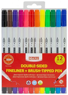 Фломастери-пензлики Brush-Tipped + лайнери 2в1 12 шт./уп. (0,4-6 мм) MX15239 Maxi