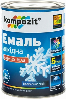 Емаль Kompozit алкідна ПФ-115 сніжно-білий глянець 0,75л 0,9кг