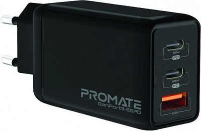 Зарядний пристрій Promate GaNPort3-65PD Black