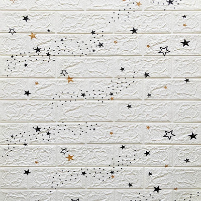 3D-панель с ПВХ самоклеющаяся кирпич + звезды белая 700х770х3 мм 