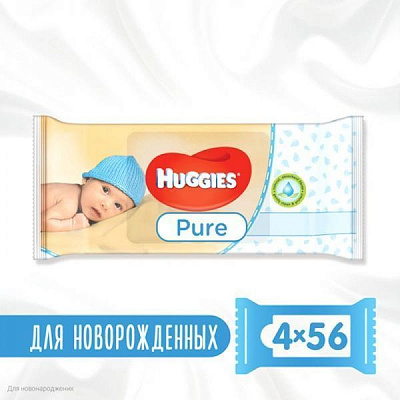 Дитячі вологі серветки Huggies Pure Quad 224 шт.