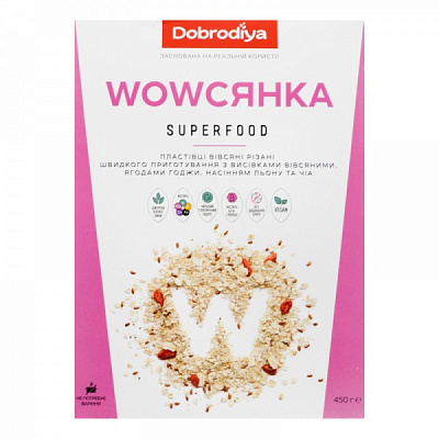 Пластівці вівсяні Добродія Wowсянка Superfood 450 г