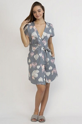 Халат женский Roksana My Kittens 1086/16018 р. XL темно-серый с розовым 