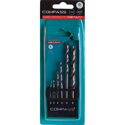 Набір свердел по металу Compass HSS 2-8 мм 6 шт.