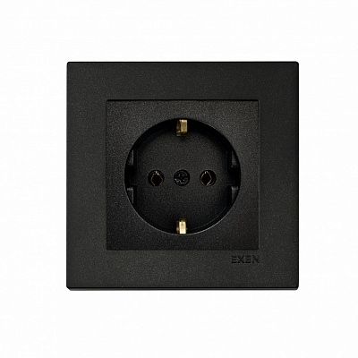 Механизм розетки бытовая с заземлением EXEN Karell IP20 черный 290-001403-237