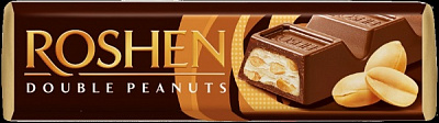 Батончик-мюсли Roshen Double Peanuts молочный шоколад с арахисом и арахисовым кремом 39 г