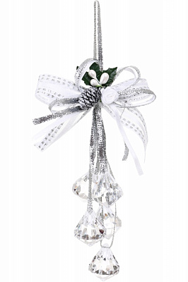 Підвіска декорована вязка акрилів із бантом 24 см прозорий із срібним EPI-P1906019AB