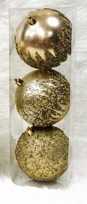 Набір ялинкових куль з великою присипкою шампань d100 мм 3 шт./уп.