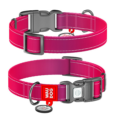 Нашийник Waudog Nylon Mono світловідбивний XL рожевий нейлон Ш 25 мм Д 37-58 см