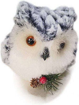 Декорация новогодняя Сова 12 см бело-серая EPI-LX2018-0014 