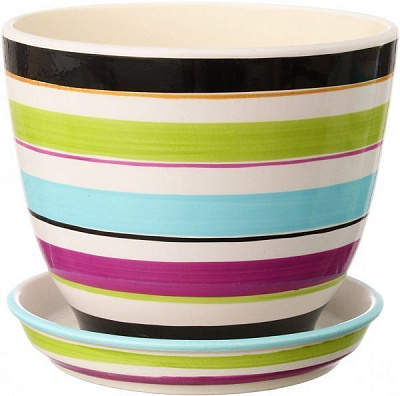 Горщик керамічний Оріана-Запоріжкераміка Кедр №2 смуга кольоровий круглий 2,2л різнокольоровий (019-2-139)