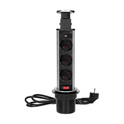 Розетка портативная мебельная тройная с заземлением ORNO шуко нержавеющая сталь OR-AE-1348(GS)