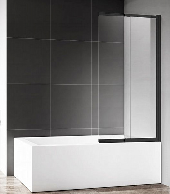 Шторка для ванны EGO Style B раздвижная 105х140 (2) 6мм черный профиль правая