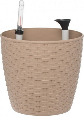 Горщик пластиковий Алеана Ротанг круглий 0,9л кремовий