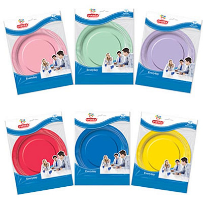 Тарелки одноразовые Eventa бумажные однотонные в ассортименте 23 см. 10 шт.