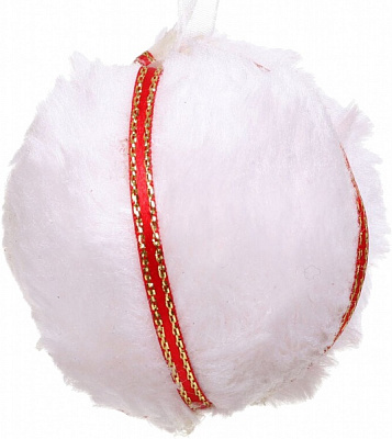 Куля новорічна пухнаста куля з червоною стрічкою 9343-7 білий