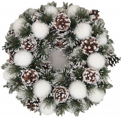 Венок новогодний с хвоей, шариками и шишками d310 мм RS1H811-2 