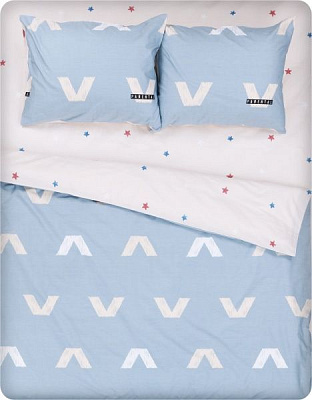 Комплект постельного белья Stars on beige 2 голубой с белым 