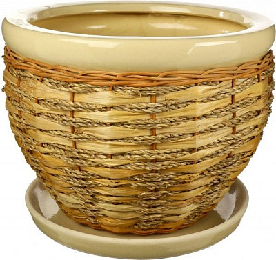 Горщик керамічний Плетений 984ср4 круглий 11л бежевий