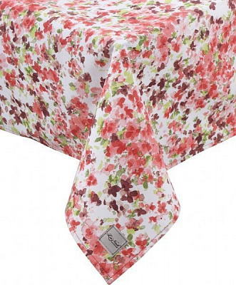 Скатерть Яркие цветы 136x220 см белый с коралловым La Nuit 