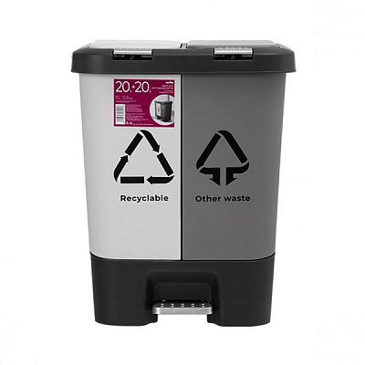 Ведро с педалью MVM 40 л светло-серый/серый BIN-05 (20+20L) LIGHT GRAY/GRAY