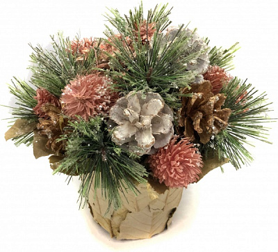 Композиция новогодняя New Star хвойная из шишек и сухоцветов в горшке 20 см C320502 