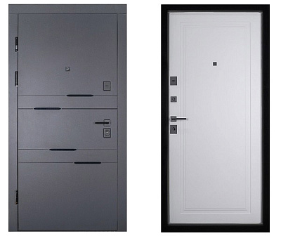 Двері вхідні Abwehr MG3 (548 + 517) 086 Л (ЧШ + СМБ) чорний / білий супермат 2050x860 мм ліві