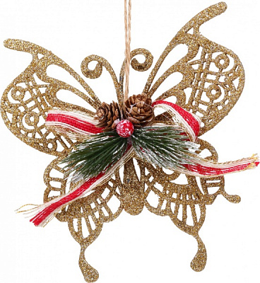 Декоративная подвеска Бабочка с декором 15 см HFF205G золотой