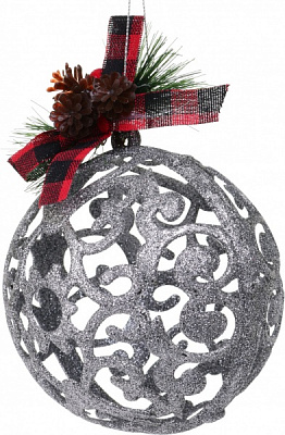 Шар новогодний E09011S d 120 мм серебряный