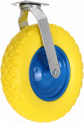 Колесо пенополиуретановое d390 мм поворотное желто-синий 400-8PU