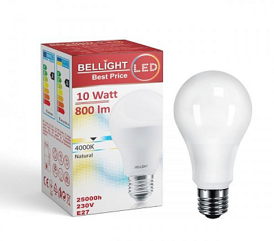 Лампа светодиодная Bellight 10 Вт A60 матовая E27 220 В 4000 К 