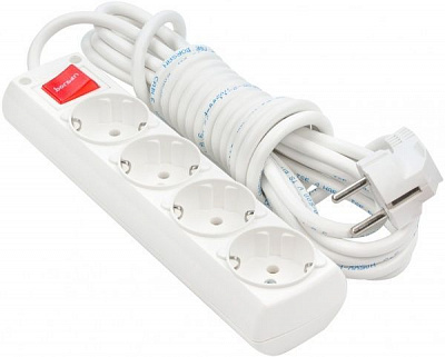 Удлинитель Borsan с выключателем с заземлением 4 гн. белый 5 м 