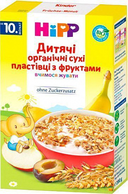 Пластівці Hipp від 10 місяців органічні з фруктами 4062300294523 200 г