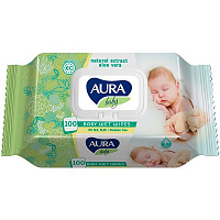 Детские влажные салфетки Aura beauty Baby 97% воды 100 шт.