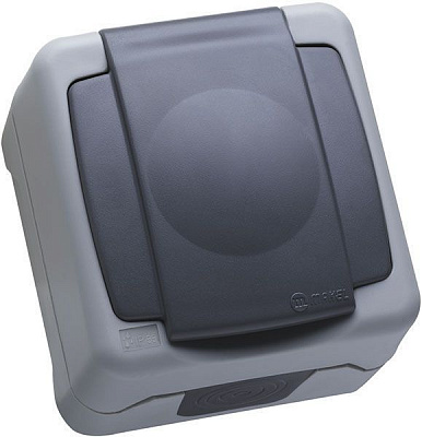 Розетка із заземленням Makel Nemliyer Plus без шторок з кришкою сірий 36064029