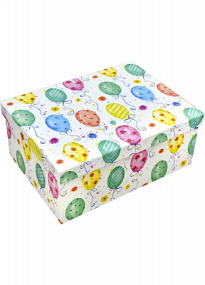 Коробка подарочная прямоугольная белая разноцветные шарики 111014867 31х23 см