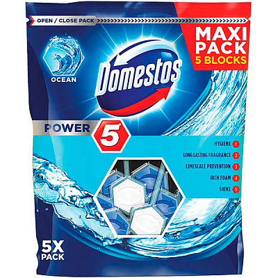 Туалетный блок Domestos Power 5 Maxi Pack Свежесть океана 5 шт. 