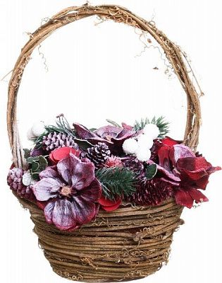 Корзинка декоративная с цветочной композицией красный 19х24 см 70960116 