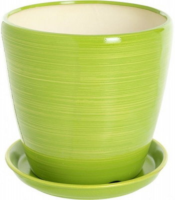 Горщик керамічний Оріана-Запоріжкераміка Грація №2 глянець салатово-золотий круглий 4,5л у смужку/салатовий (056-2-068)
