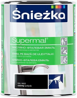 Эмаль Sniezka масляно-фталевая Supermal черный глянец 0,8л