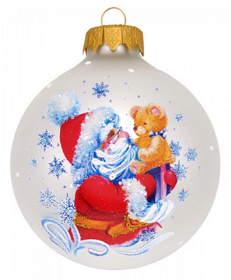 Шар стеклянный с художественным рисунком 80 мм белый с серебристым 80Dхд(3)/1