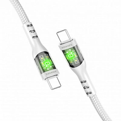 Кабель Promate TransLine-CC USB-C to USB-C 60W Power Delivery 1,2 м белый (transline-cc.white) 