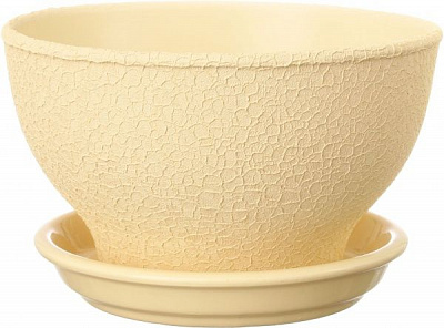 Горшок керамический Ориана-Запорожкерамика Бонсайница шелк бежевый круглый 1л бежевый (016-0-013) 