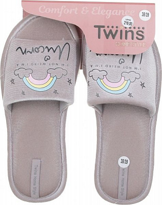 Тапки домашние Twins HS-VL велюр р. 38 - 39 серый 