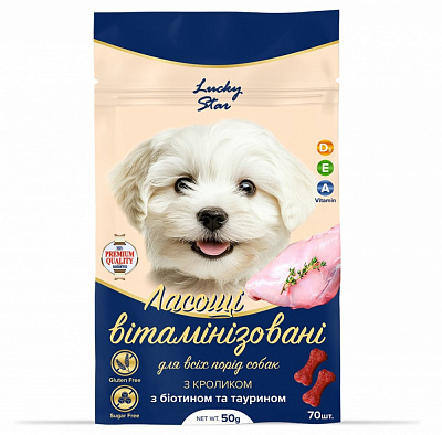 Лакомство витаминизированное Lucky Star для собак с кроликом (+биотин и таурин) 50 г