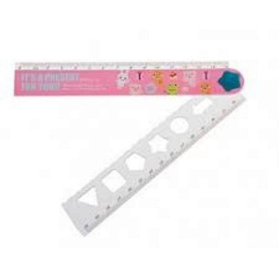 Линейка 16,5 см с трафаретом розовая Deli