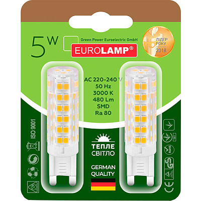 Лампа светодиодная Eurolamp 2 шт./уп. MLP LED-G9-05273 5 Вт капсульная прозрачная G9 220 В 3000 К