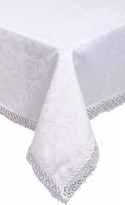 Скатертина з гіпюром KDK прямокутна 160x300 см білий Karna