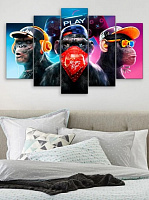 Картина модульная Картина модульна 5 частин Три мудрі мавпи (ігрова версія)МК 50220 80x125 см ЕО221 
